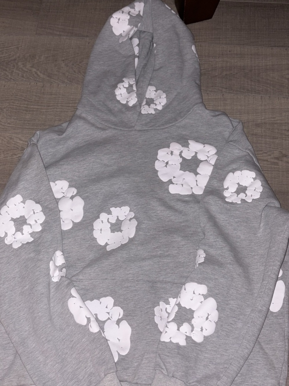 Gray Hoodie with White Floral Circle Prints